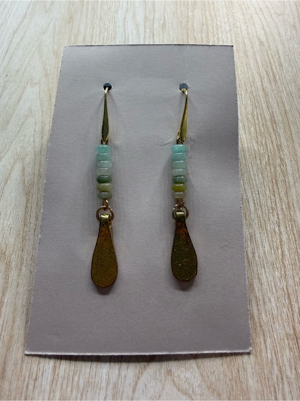 Gold Drop Earrings with Mint and Pale Green Beads
